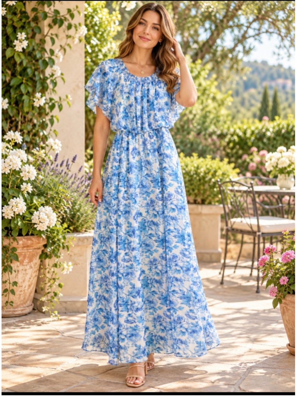 Women's Show Me Your Mumu Floral Maxi Dress Size L Blue White